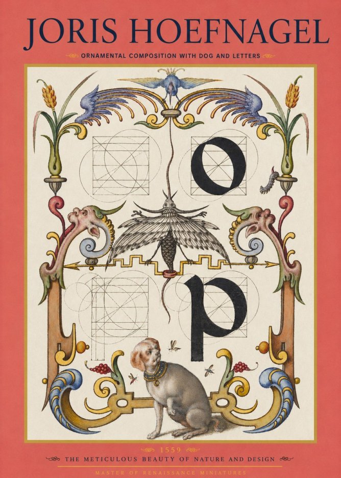 Joris Hoefnagel Ornamental Composition with Dog and Letters No2 - Juliste