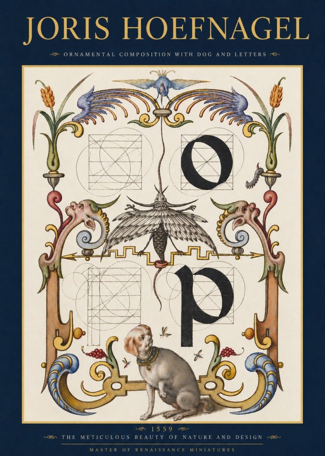 Joris Hoefnagel Ornamental Composition with Dog and Letters No3 - Juliste