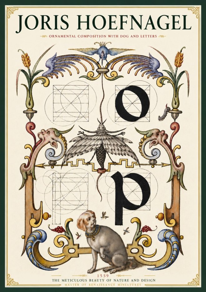 Joris Hoefnagel Ornamental Composition with Dog and Letters No4 - Juliste
