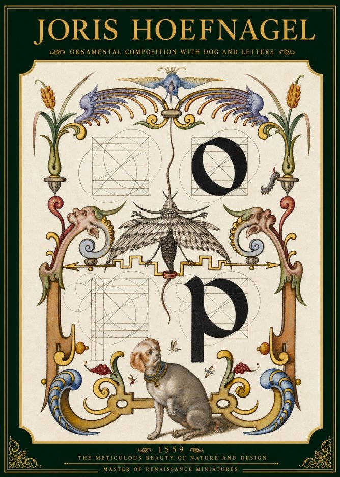 Joris Hoefnagel Ornamental Composition with Dog and Letters No5 - Juliste