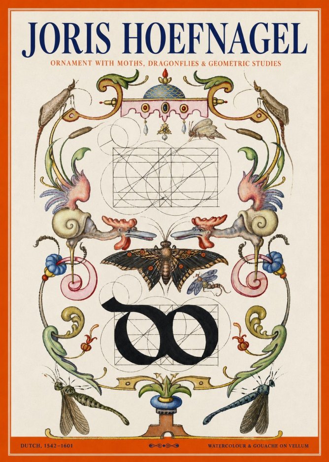 Joris Hoefnagel Ornament with Moths, Dragonflies & Geometric Studies No2 - Juliste
