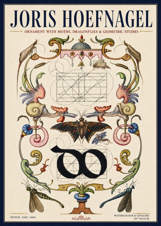 Joris Hoefnagel Ornament with Moths, Dragonflies & Geometric Studies No3 - Juliste
