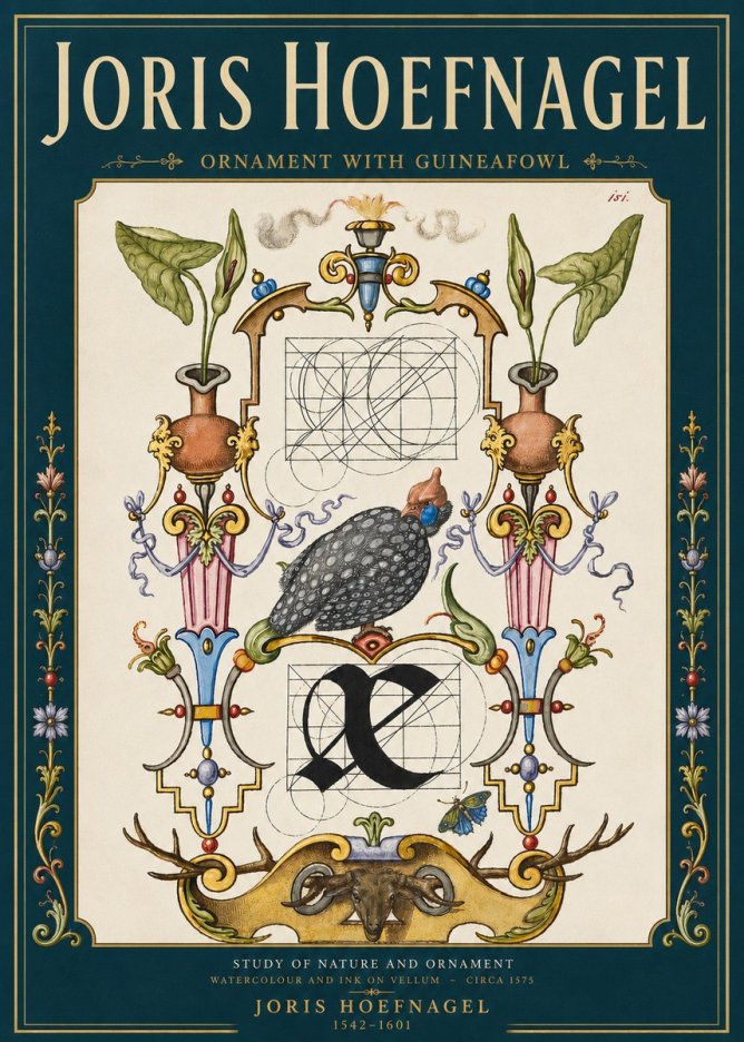 Joris Hoefnagel Ornament with Guineafowl No4 - Juliste