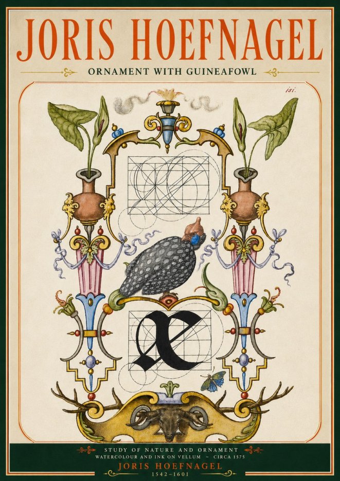 Joris Hoefnagel Ornament with Guineafowl No5 - Juliste