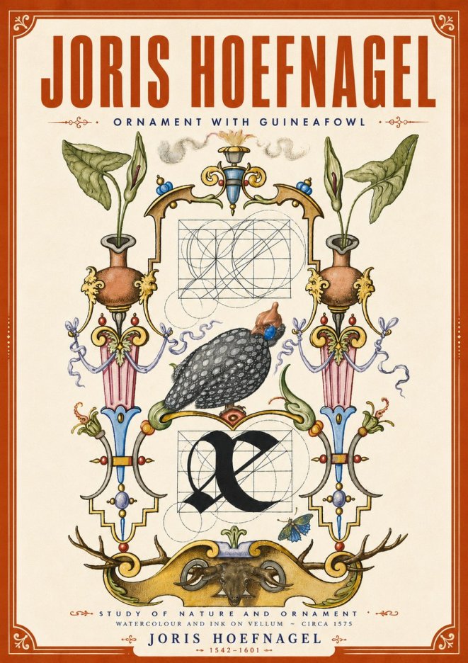 Joris Hoefnagel Ornament with Guineafowl No6 - Juliste