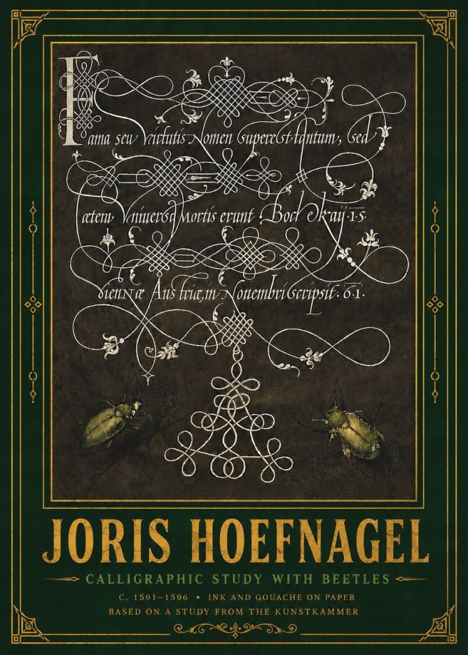 Joris Hoefnagel Calligraphic Study with Beetles No6 - Juliste