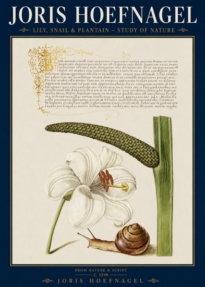 Joris Hoefnagel Lily, Snail & Plantain - Study of Nature No3 - Juliste