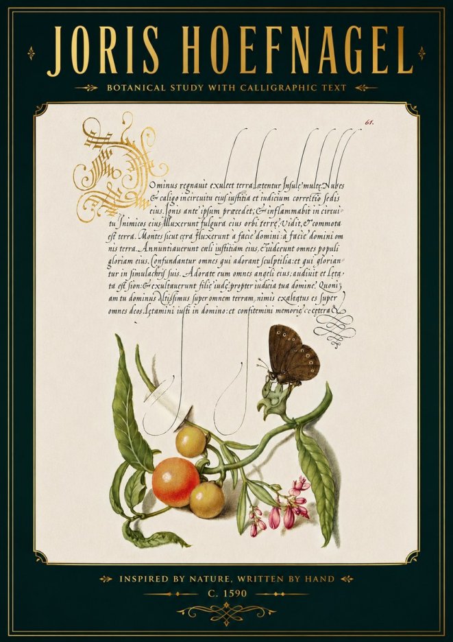 Joris Hoefnagel Botanical Study with Calligraphic Text No5 - Juliste