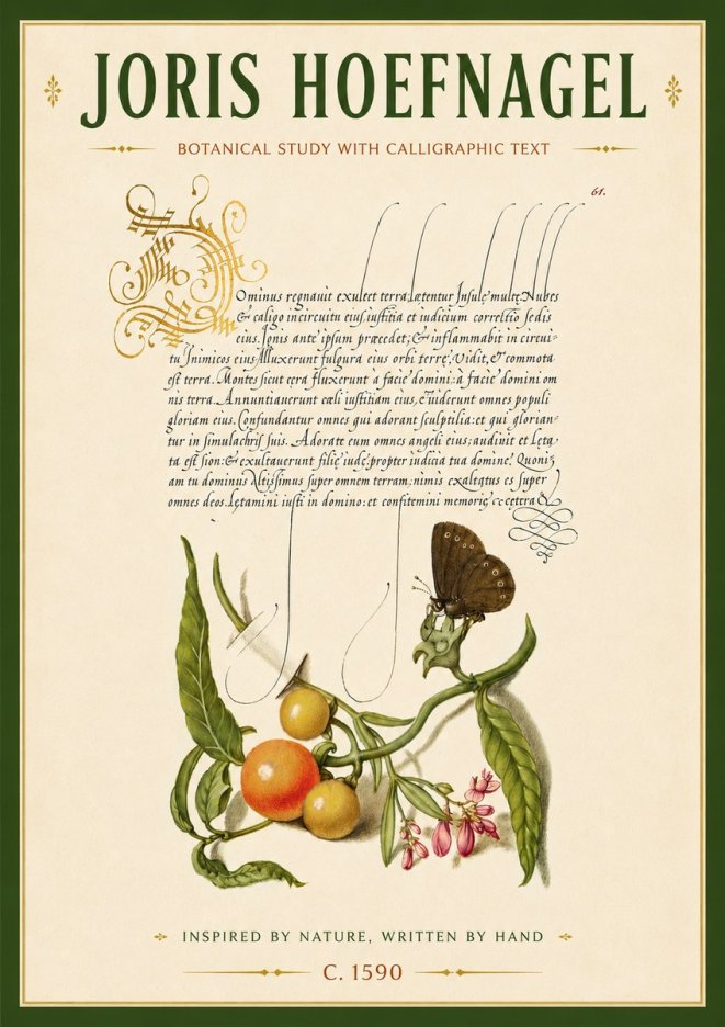 Joris Hoefnagel Botanical Study with Calligraphic Text No6 - Juliste