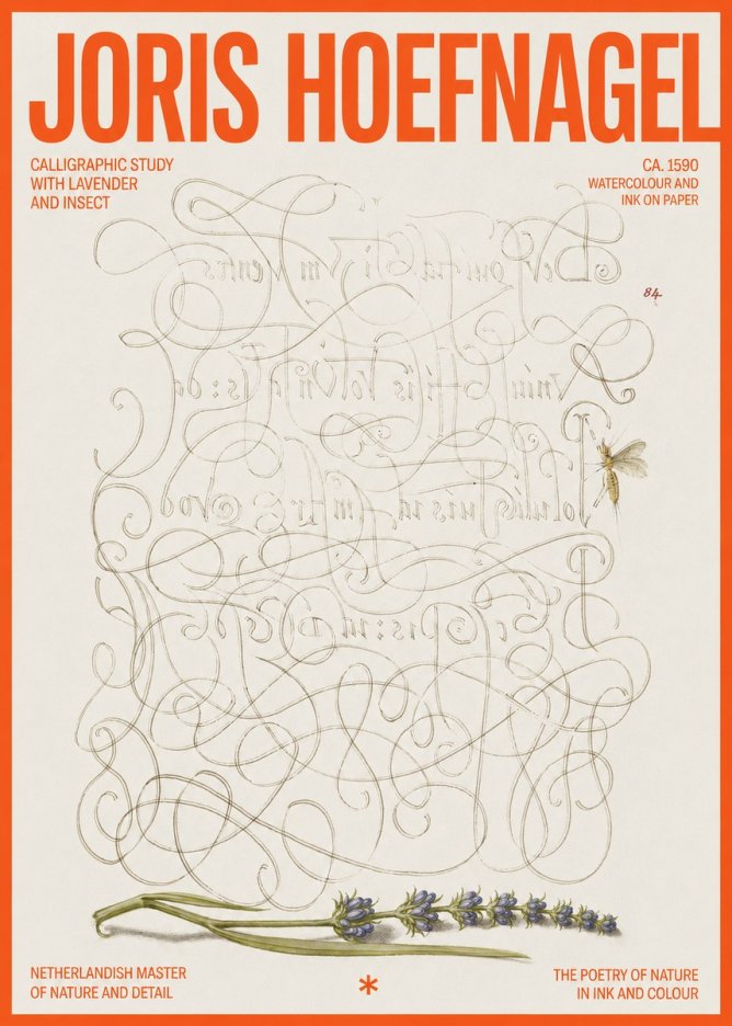 Joris Hoefnagel Calligraphic Study with Insect and Flower No6 - Juliste