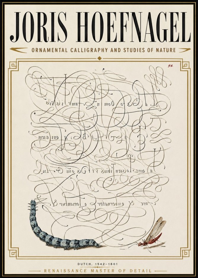 Joris Hoefnagel Ornamental Calligraphy and Studies of Nature No6 - Juliste
