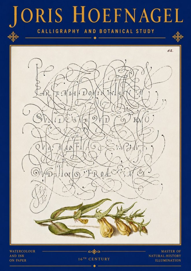 Joris Hoefnagel Calligraphic Practice with Botanical Study No6 - Juliste
