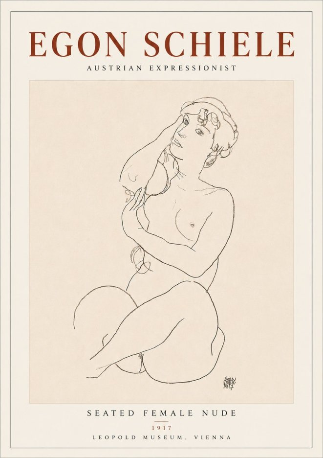 Schiele Seated Female Nude No4 - Juliste