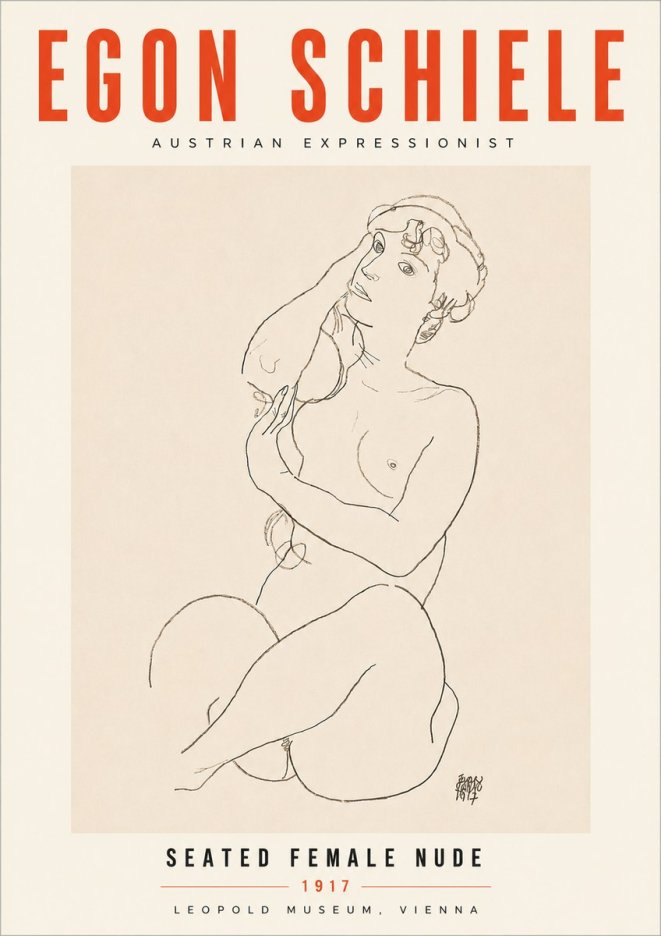 Schiele Seated Female Nude No6 - Juliste