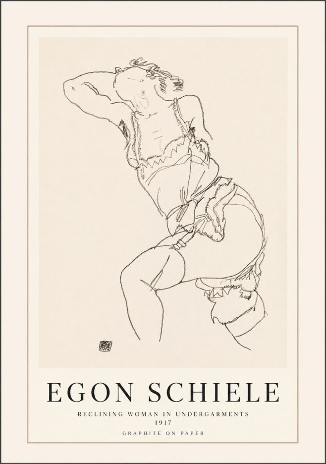 Schiele Reclining Woman in Undergarments No1 - Juliste