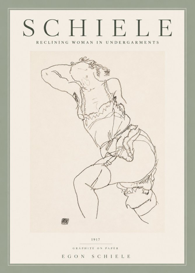 Schiele Reclining Woman in Undergarments No2 - Juliste