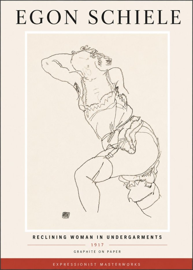 Schiele Reclining Woman in Undergarments No4 - Juliste