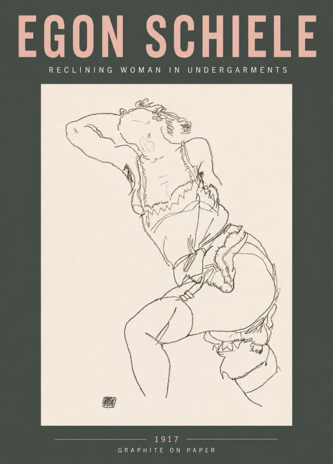 Schiele Reclining Woman in Undergarments No5 - Juliste