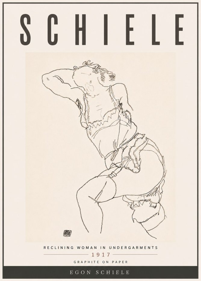 Schiele Reclining Woman in Undergarments No6 - Juliste