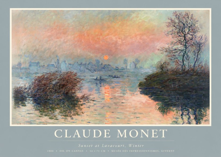 Monet Sunset at Lavacourt, Winter No2 - Juliste