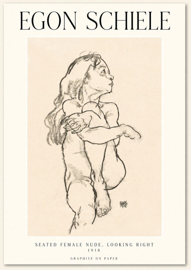 Schiele Seated Female Nude, Looking Right No1 - Juliste