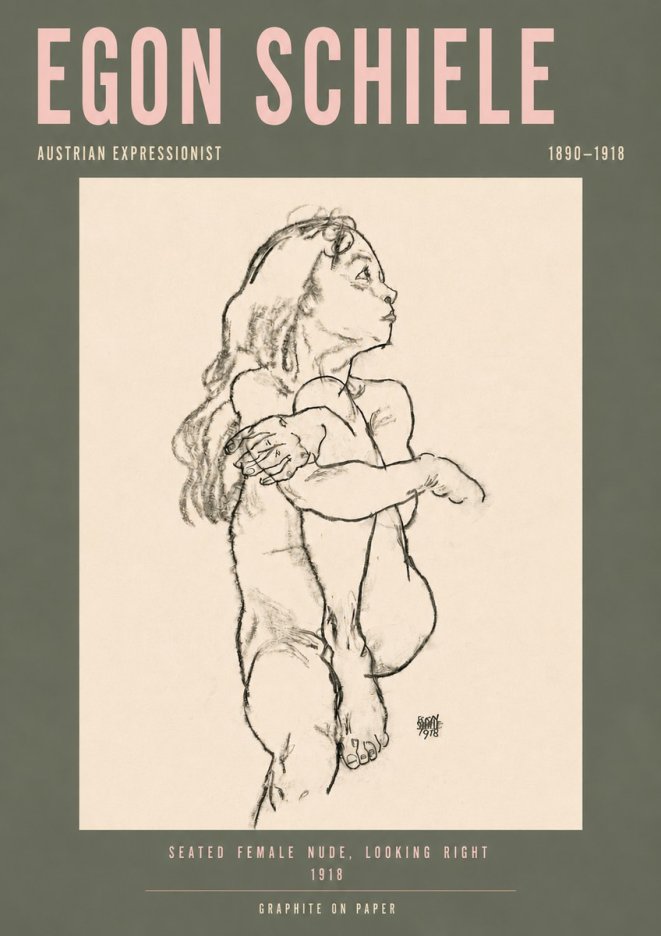 Schiele Seated Female Nude, Looking Right No4 - Juliste