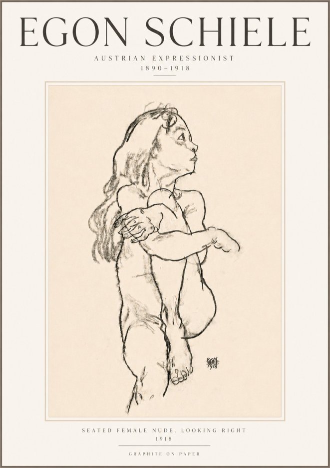 Schiele Seated Female Nude, Looking Right No5 - Juliste
