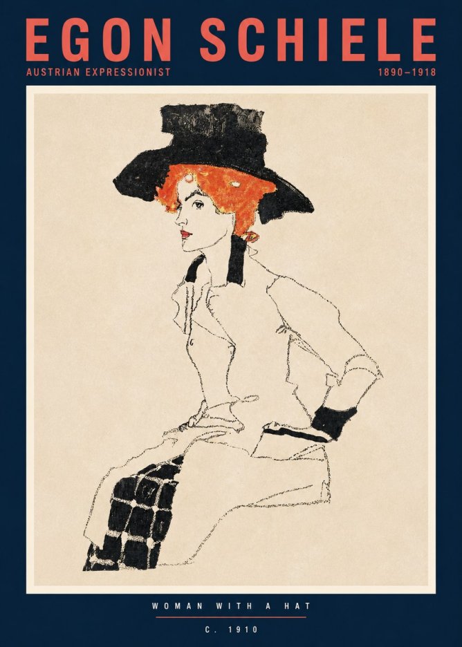 Schiele Woman with a Hat No2 - Juliste