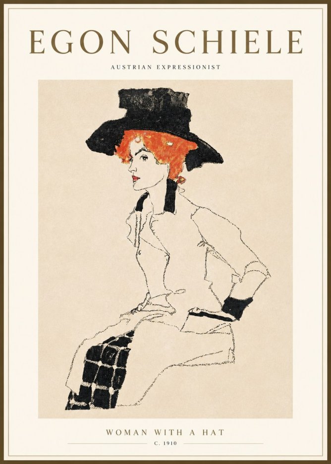 Schiele Woman with a Hat No3 - Juliste