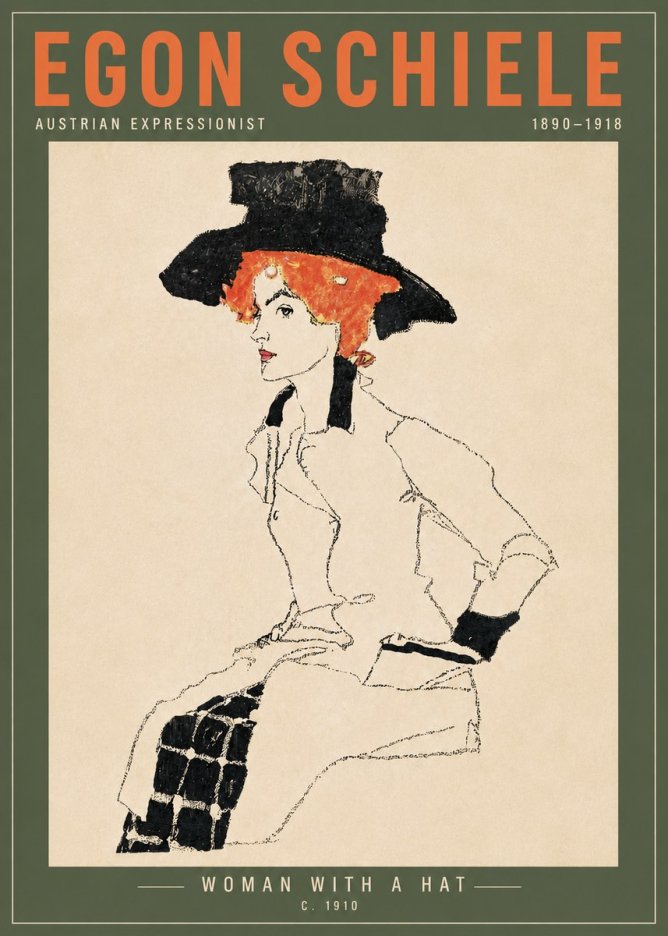 Schiele Woman with a Hat No6 - Juliste