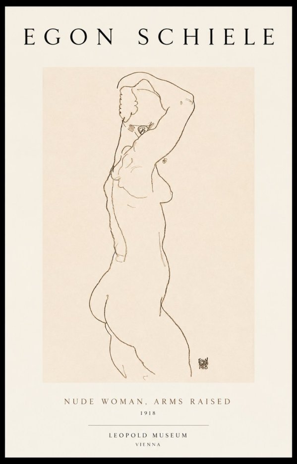 Schiele Nude Woman, Arms Raised No1 - Juliste