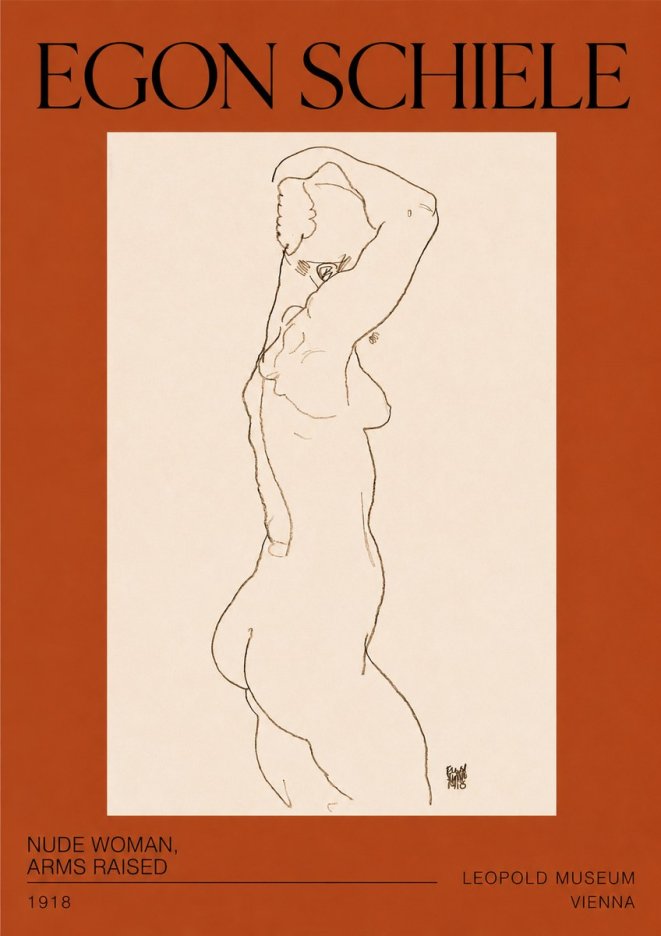 Schiele Nude Woman, Arms Raised No2 - Juliste