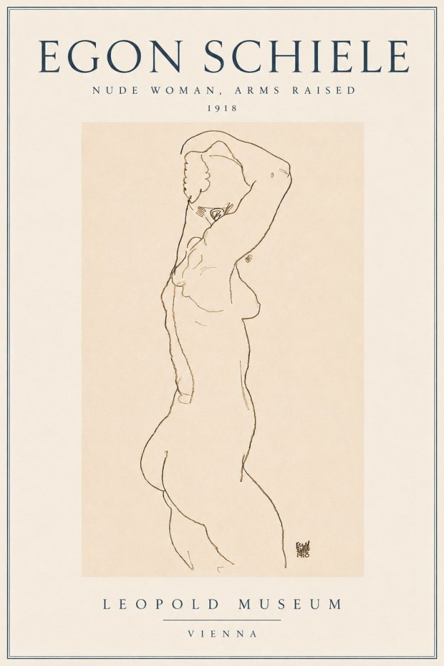 Schiele Nude Woman, Arms Raised No3 - Juliste