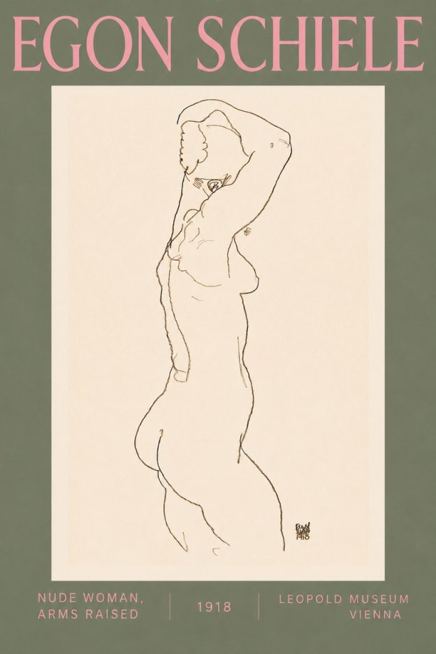 Schiele Nude Woman, Arms Raised No5 - Juliste