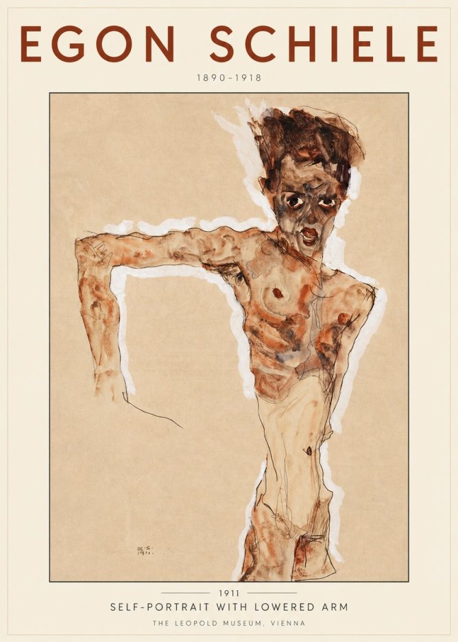 Schiele Self-portrait with Lowered Arm No3 - Juliste