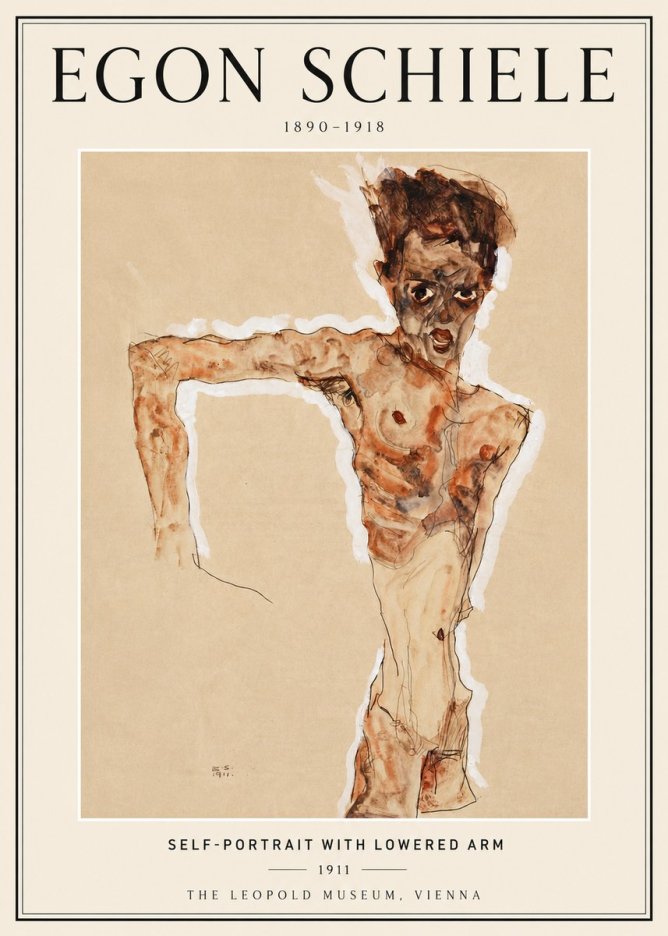 Schiele Self-portrait with Lowered Arm No6 - Juliste