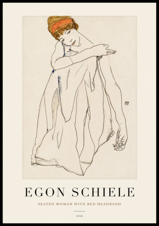 Schiele Seated Woman with Red Headband No1 - Juliste