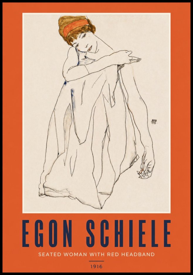 Schiele Seated Woman with Red Headband No2 - Juliste