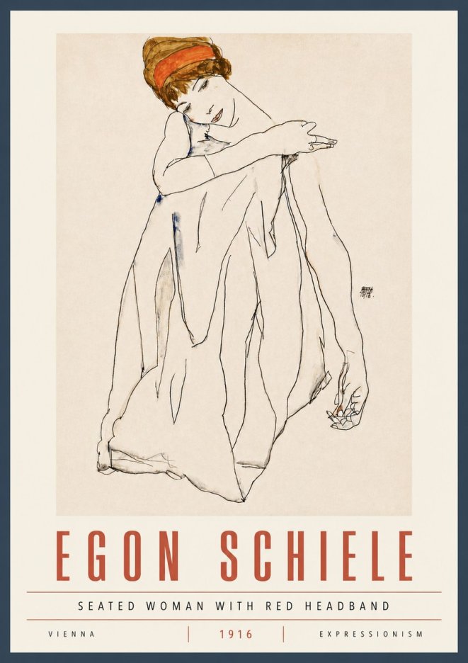 Schiele Seated Woman with Red Headband No5 - Juliste