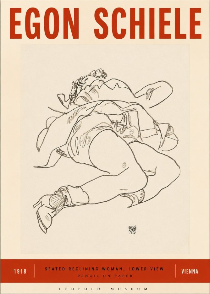 Schiele Seated Reclining Woman, Lower View No3 - Juliste