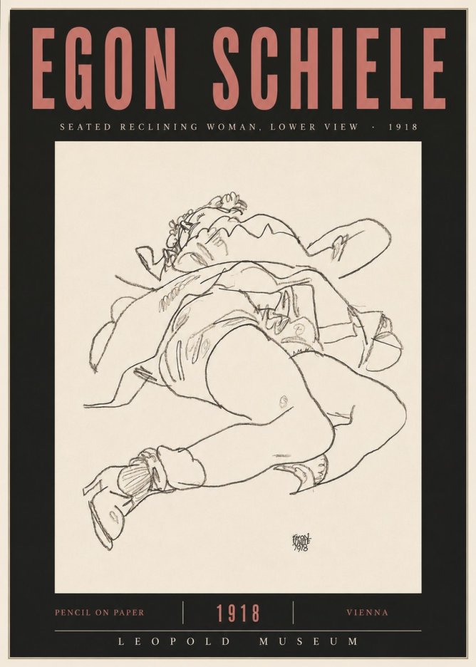 Schiele Seated Reclining Woman, Lower View No5 - Juliste