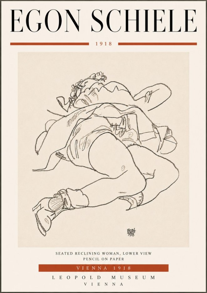 Schiele Seated Reclining Woman, Lower View No6 - Juliste