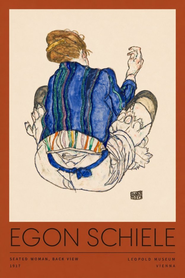 Schiele Seated Woman, Back View No2 - Juliste