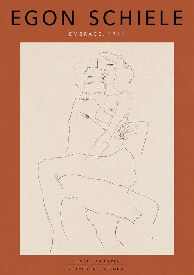 Schiele Embrace, 1911 No6 - Juliste