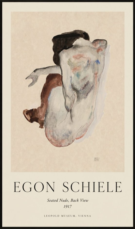 Schiele Seated Nude, Back View No1 - Juliste
