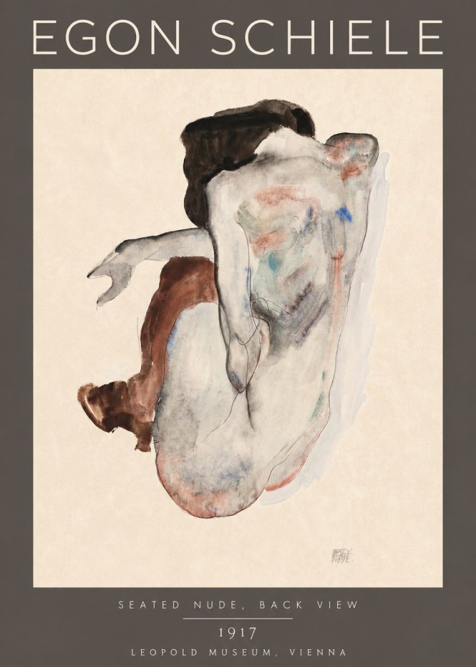 Schiele Seated Nude, Back View No4 - Juliste