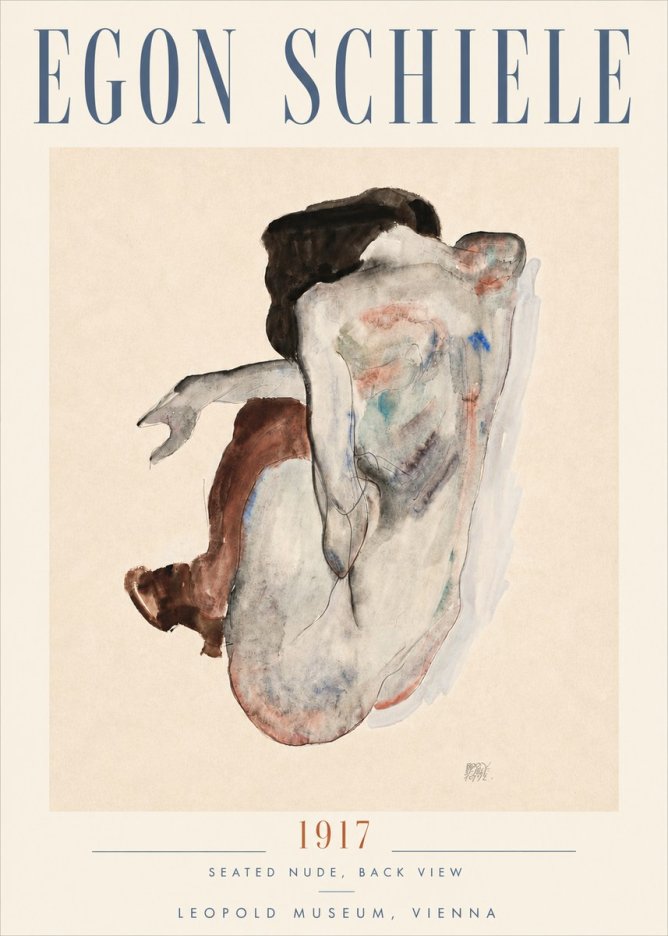 Schiele Seated Nude, Back View No5 - Juliste