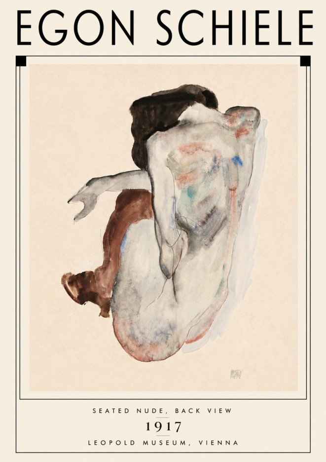 Schiele Seated Nude, Back View No6 - Juliste