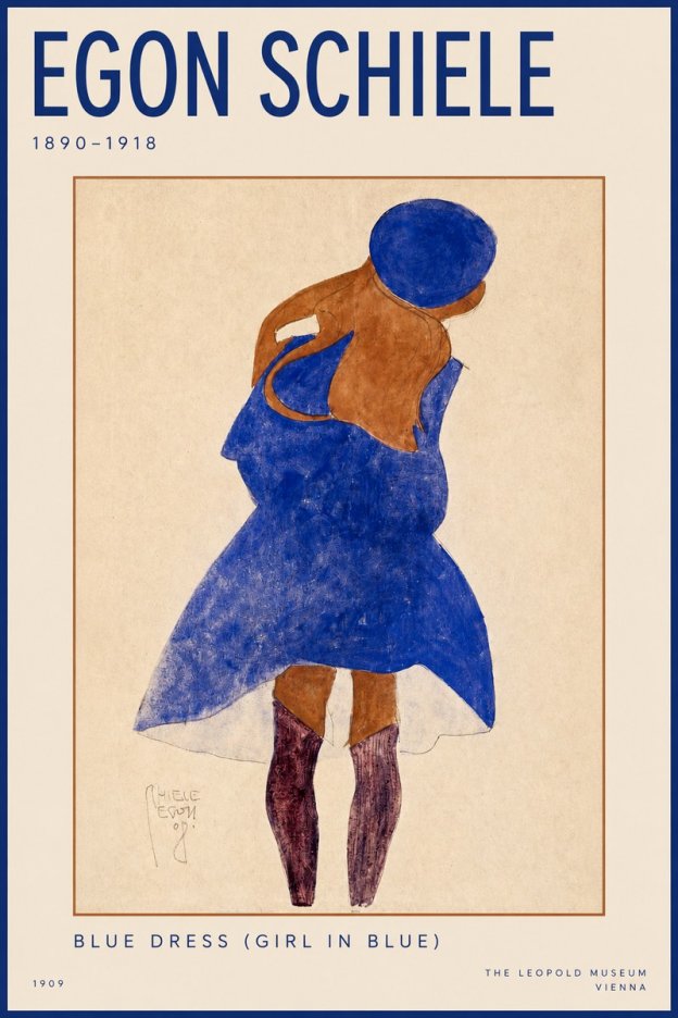 Schiele Blue Dress (Girl in Blue) No2 - Juliste
