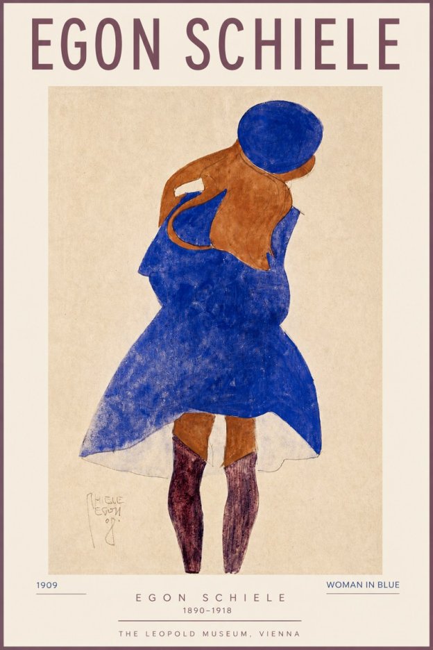 Schiele Blue Dress (Girl in Blue) No3 - Juliste